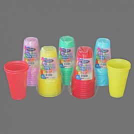 PLASTIC DISPOSABLE CUPS - ASSORTED COLOURS - 300 ml